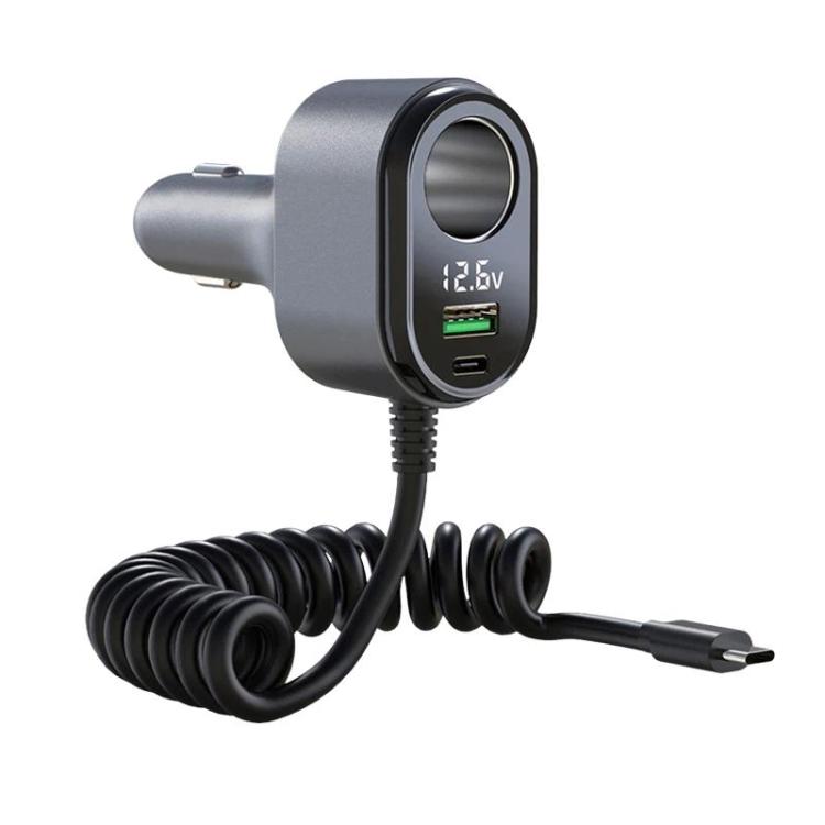 GE09 120W Car Cigarette Lighter With Voltage Display Car Phone Charger With Spring Cable