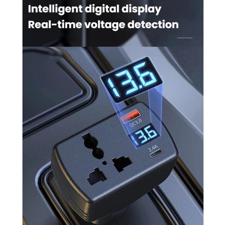 150W Smart Digital Display Car Inverter Cigarette Lighter USB + Type-C Dual-Port Charger - C13