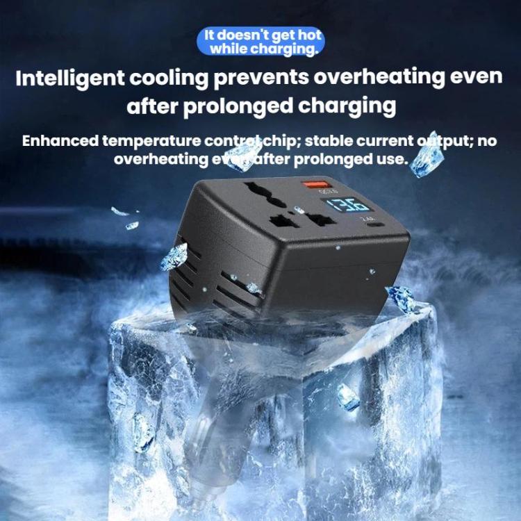 150W Smart Digital Display Car Inverter Cigarette Lighter USB + Type-C Dual-Port Charger - C13