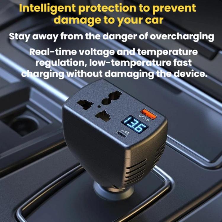 150W Smart Digital Display Car Inverter Cigarette Lighter USB + Type-C Dual-Port Charger - C13
