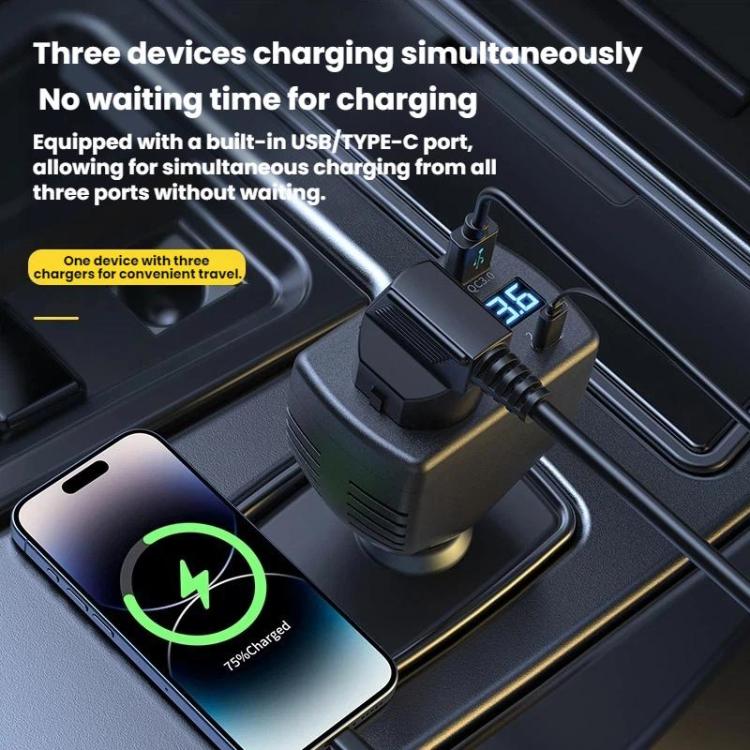 150W Smart Digital Display Car Inverter Cigarette Lighter USB + Type-C Dual-Port Charger - C13