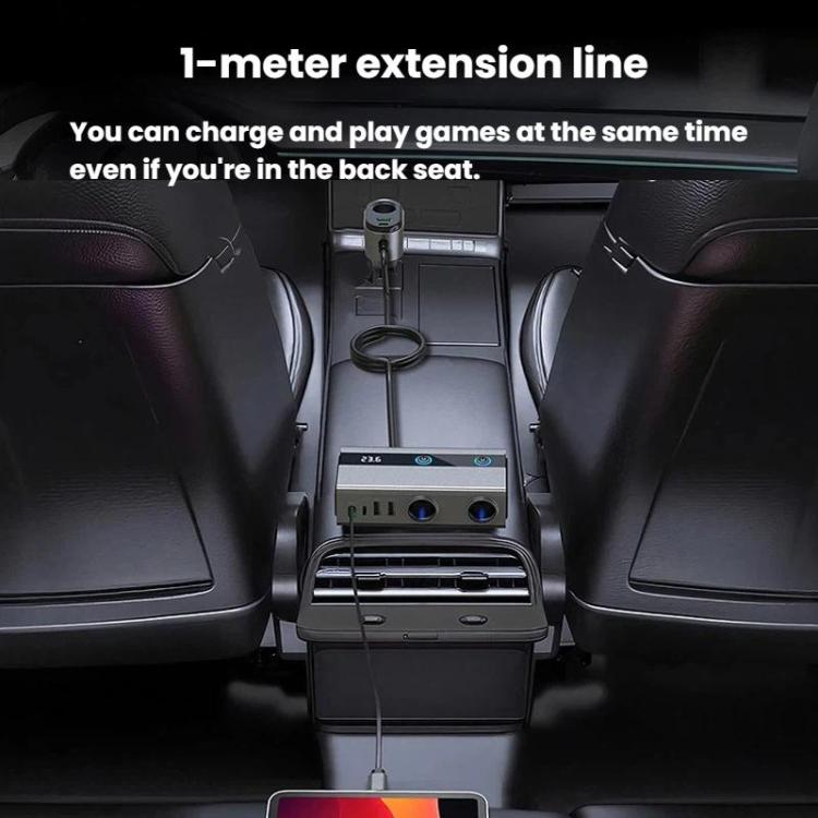 GE08 1 To 9 Car Cigarette Lighter With Independent Switches Voltage Display & Retractable Cable Car Charger