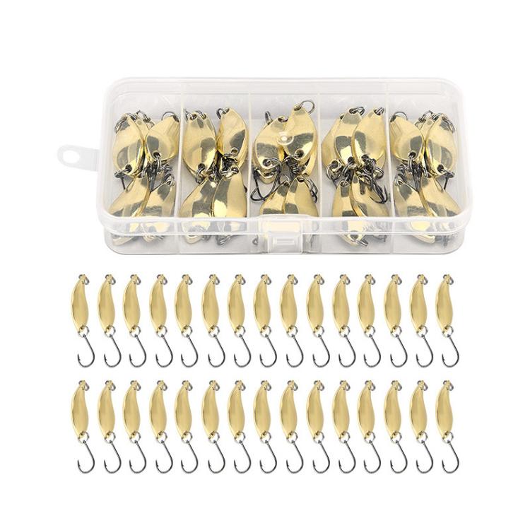 30pcs /Box Tin-plated Spinner Lure Fishing Tackle Hard Bait Bio-mimetic Spinner Lure, Color: Gold 2.5g
