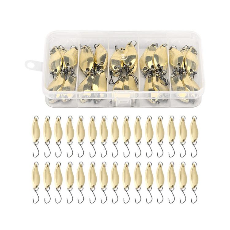 30pcs /Box Tin-plated Spinner Lure Fishing Tackle Hard Bait Bio-mimetic Spinner Lure, Color: Gold 5g