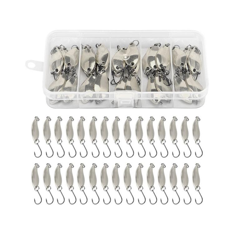30pcs /Box Tin-plated Spinner Lure Fishing Tackle Hard Bait Bio-mimetic Spinner Lure, Color: Silver 2.5g