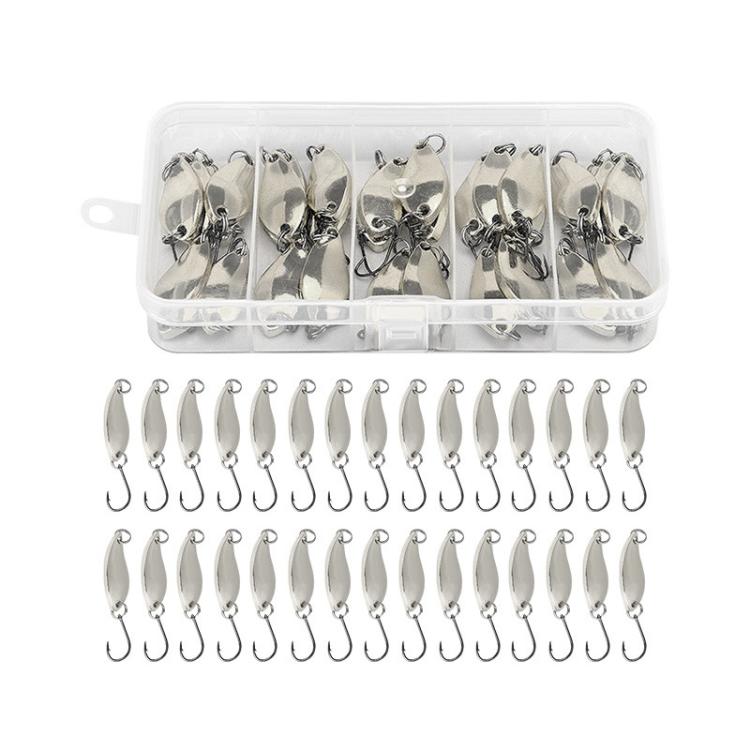 30pcs /Box Tin-plated Spinner Lure Fishing Tackle Hard Bait Bio-mimetic Spinner Lure, Color: Silver 3.5g