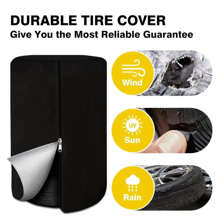 Universal Dust Proof Tire Shield Protective Tarp for Vehicle's 4 Tires Waterproof 420D Oxford Fabric, Size: D65xH90cm - Black