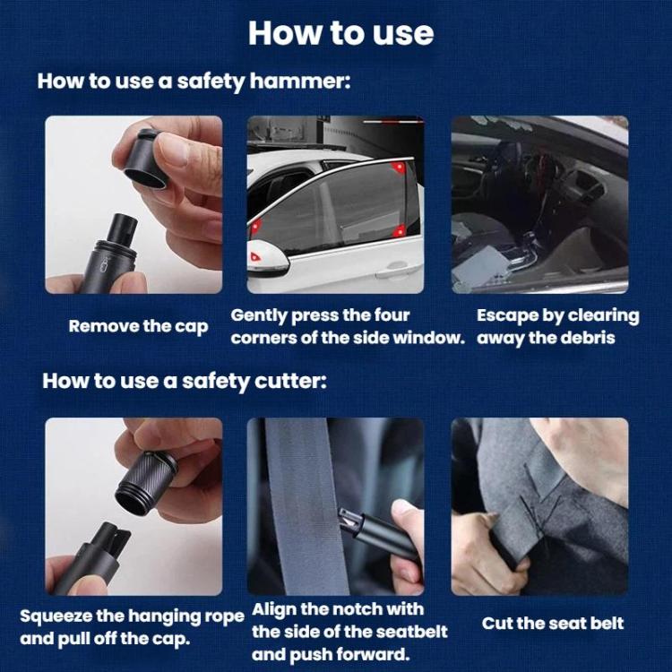 Iforce H1 3-In-1 Safety Hammer Window Breaker Keychain Car Safety Emergency Tool - Grey
