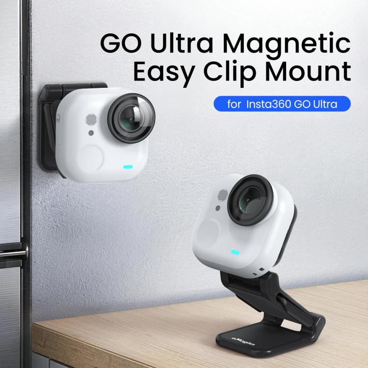 For Insta360 GO Ultra Magnetic Easy Clip AMagisn Mount 180-Degree Adjustable Angle For Flexible POV Shooting - Black