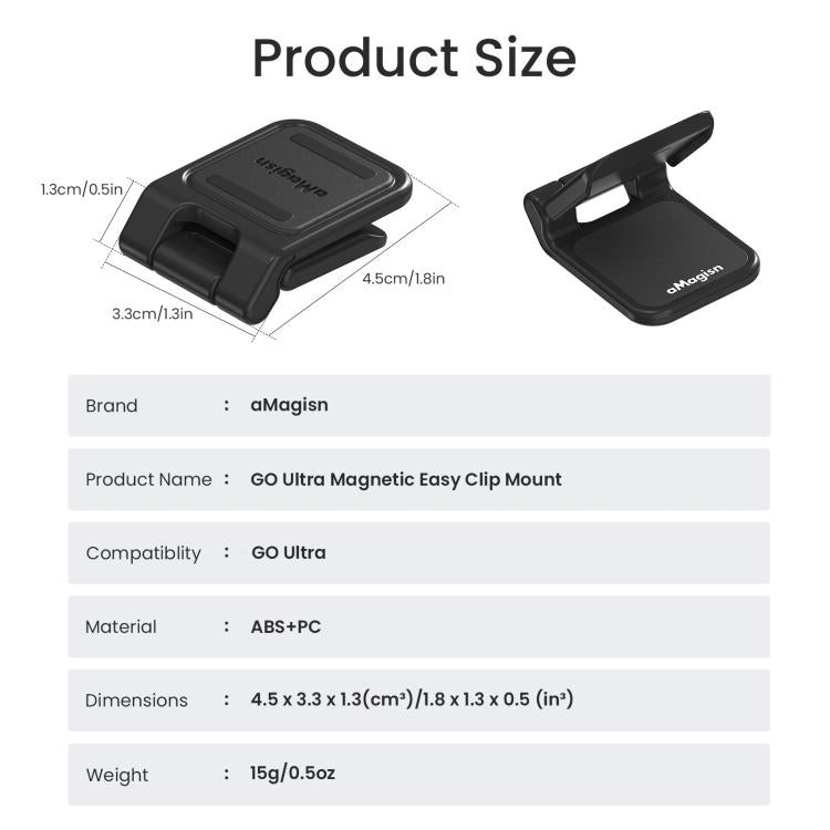 For Insta360 GO Ultra Magnetic Easy Clip AMagisn Mount 180-Degree Adjustable Angle For Flexible POV Shooting - Black