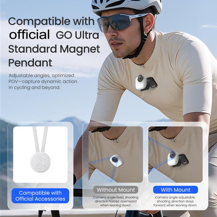For Insta360 GO Ultra Magnetic Easy Clip AMagisn Mount 180-Degree Adjustable Angle For Flexible POV Shooting - Black