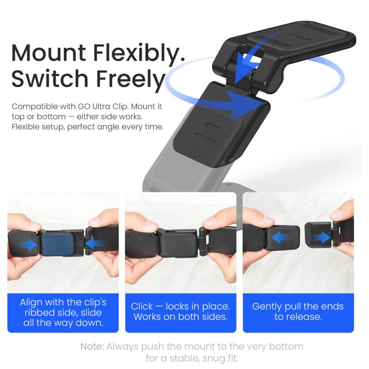 For Insta360 GO Ultra Magnetic Easy Clip AMagisn Mount 180-Degree Adjustable Angle For Flexible POV Shooting - Black