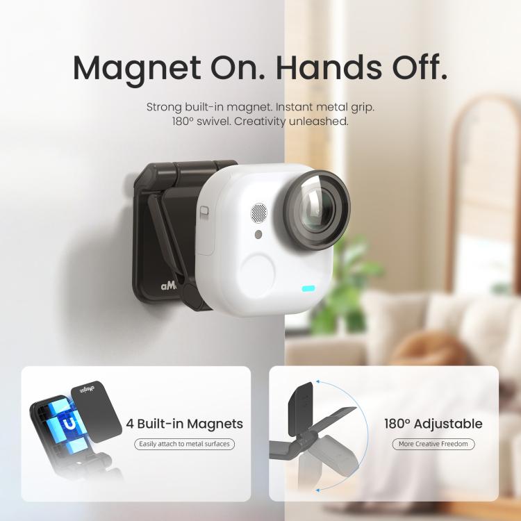 For Insta360 GO Ultra Magnetic Easy Clip AMagisn Mount 180-Degree Adjustable Angle For Flexible POV Shooting - Black