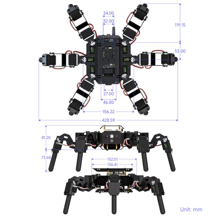 WAVESHARE Self-Balancing Controlled Bionic Hexapod Robot ESP32 Open Source - HexArth