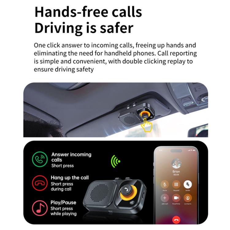 Sun Visor-Style Bluetooth Car Speaker For Hands-Free Calling And Navigation - Black