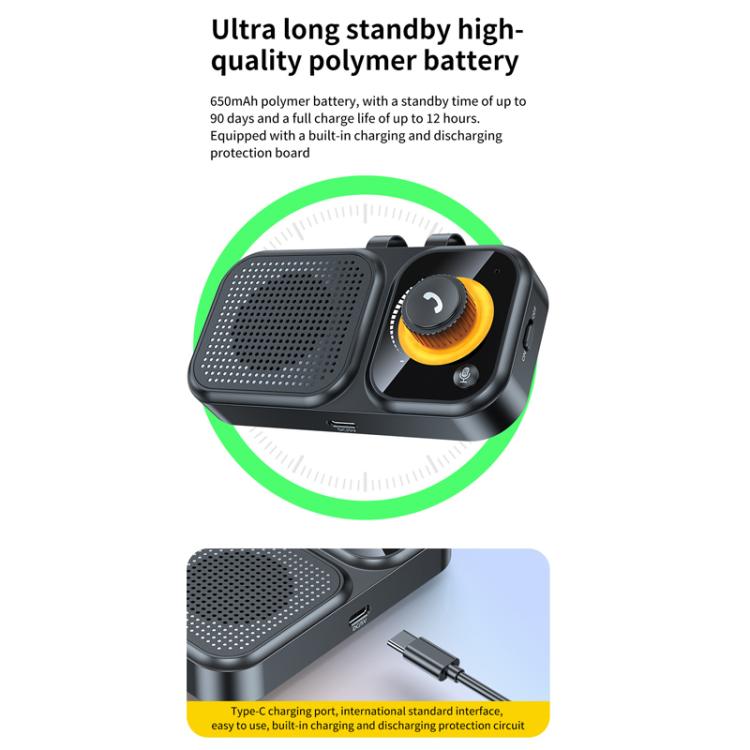 Sun Visor-Style Bluetooth Car Speaker For Hands-Free Calling And Navigation - Black