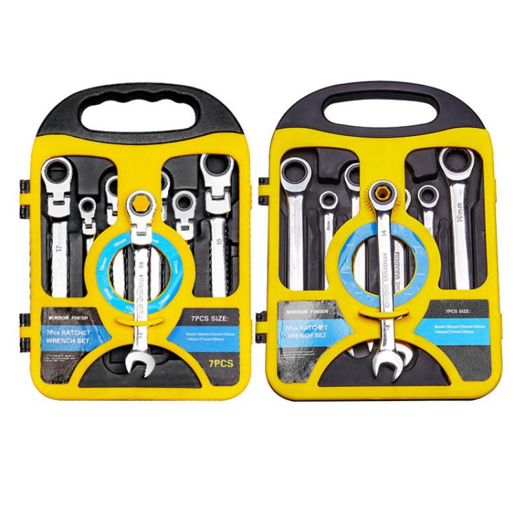 7pcs /Set Dual-Drive Ratchet Wrench 8-19mm Quick-Release Non-Slip Socket Spanner, Spec: Flex Head