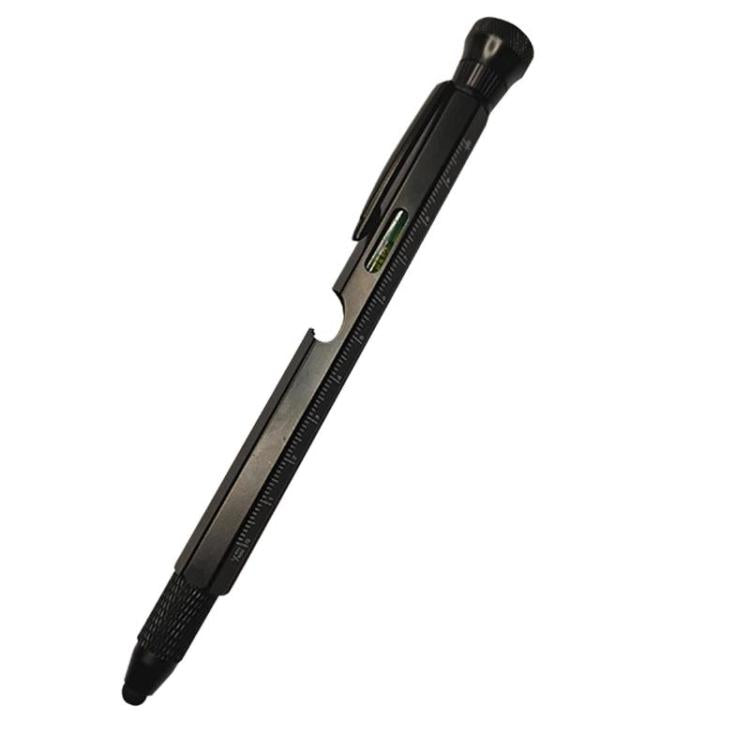 12-In-1 Multifunctional EDC Tool Pen With LED Light, Ruler Scale, Stylus, Bottle Opener & Magnetic Tip For Fidget Relief - Black