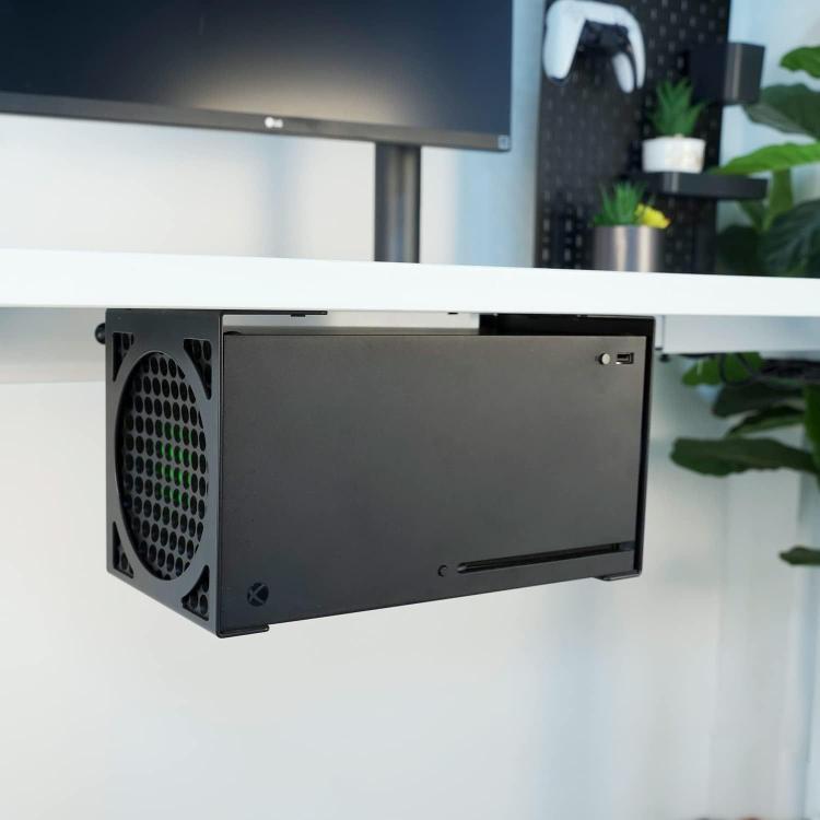 For XBOX Series X Under Desk Mount Metal Hidden Organizer Bracket Space Saving Holder - Black