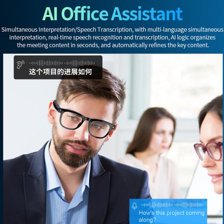 CY01 Smart Glasses Support 8MP Video Recording, AI Simultaneous Translation & Human Recognition, Spec: 32GB