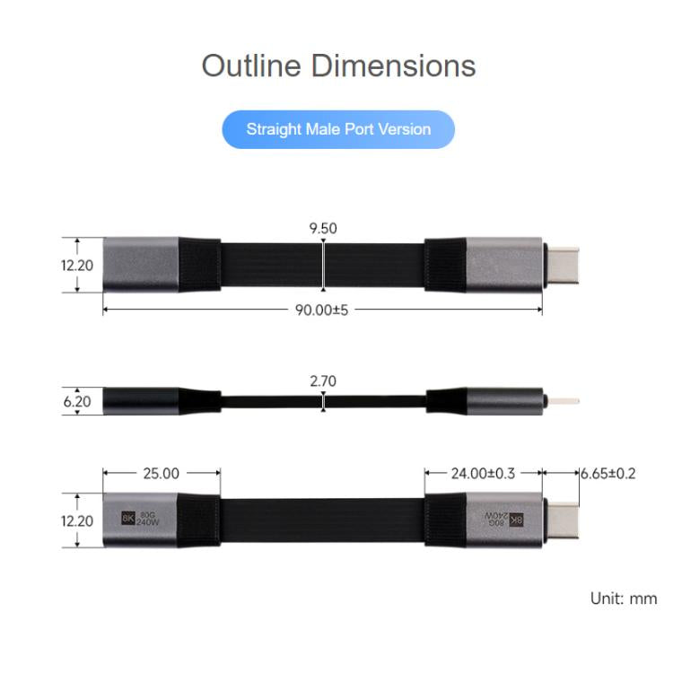WAVESHARE USB4 V2.0 Type-C Extension Cable 80Gbps High-Definition Video Transmission, Version: Straight Head