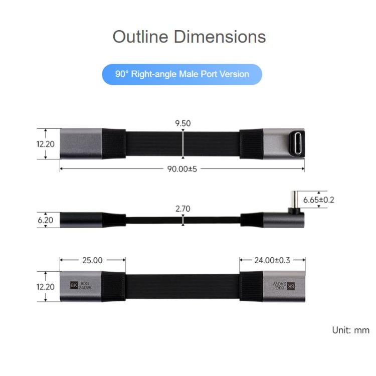 WAVESHARE USB4 V2.0 Type-C Extension Cable 80Gbps High-Definition Video Transmission, Version: 90-Degree Bend Head