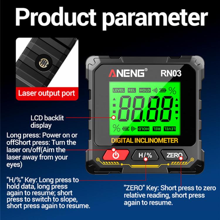ANENG Digital Display Magnetic Inclinometer Laser Level - RN03