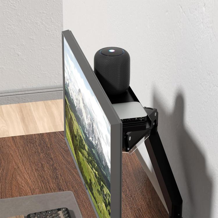 Behind The Monitor Organizer Shelf VESA Mount Tray Hidden Storage for Mini PC, Headphones & Speakers - Black