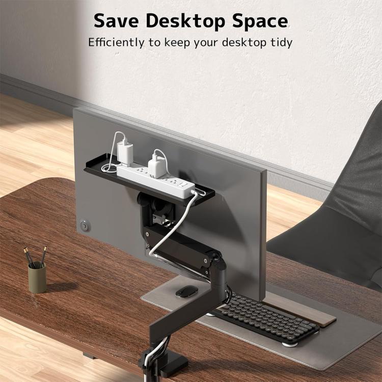 Behind The Monitor Organizer Shelf VESA Mount Tray Hidden Storage for Mini PC, Headphones & Speakers - Black