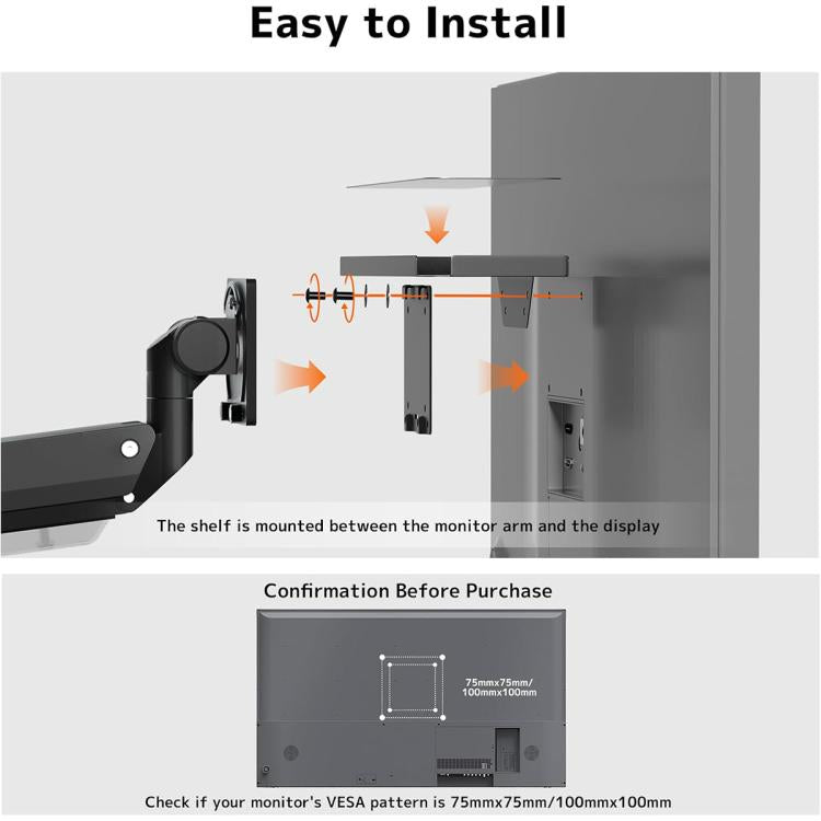 Behind The Monitor Organizer Shelf VESA Mount Tray Hidden Storage for Mini PC, Headphones & Speakers - Black