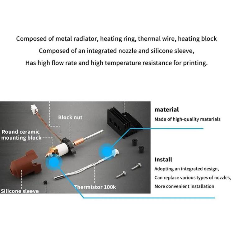 For Creality K1 / K1C / K1 Max Ceramic Hot End Kit High Flow Printer Accessory, Spec: 0.6mm