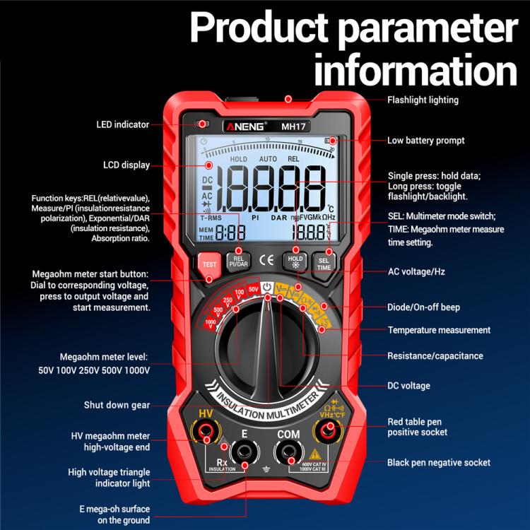 ANENG 1000V Insulation Resistance Tester Digital Megohmmeter - MH17