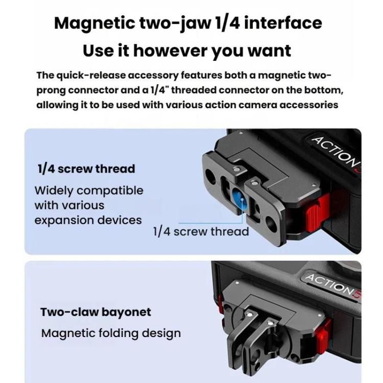 For DJI Osmo Action 5 Pro / 4 / 3 Aluminum Alloy Magnetic Rotating Quick-Release Mount Action Camera Accessories