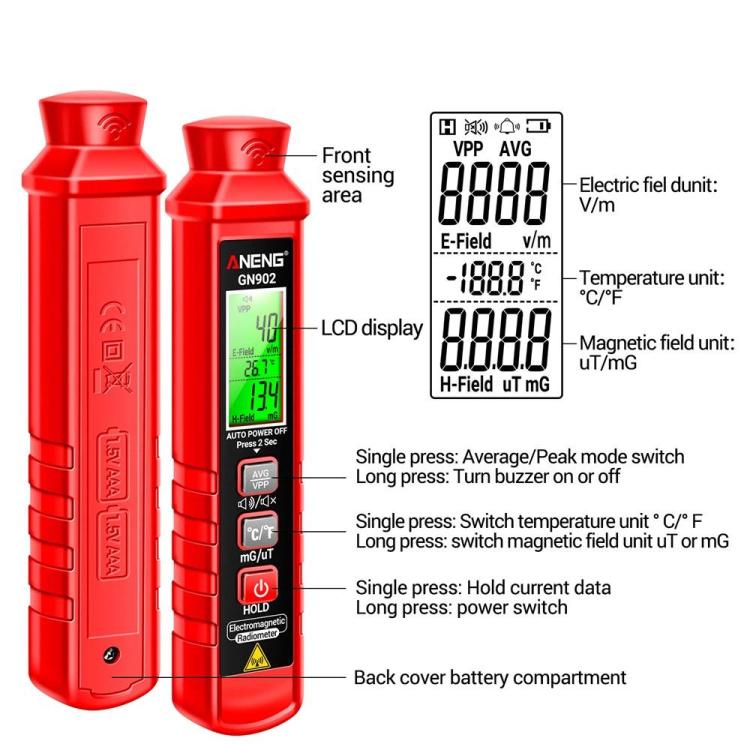 ANENG Electric Field Emission Electromagnetic Radiation Alarm Detector - GN902