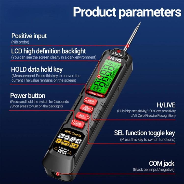 ANENG Digital Intelligent Car Repair Pen Multimeter, Model: A3015 Battery