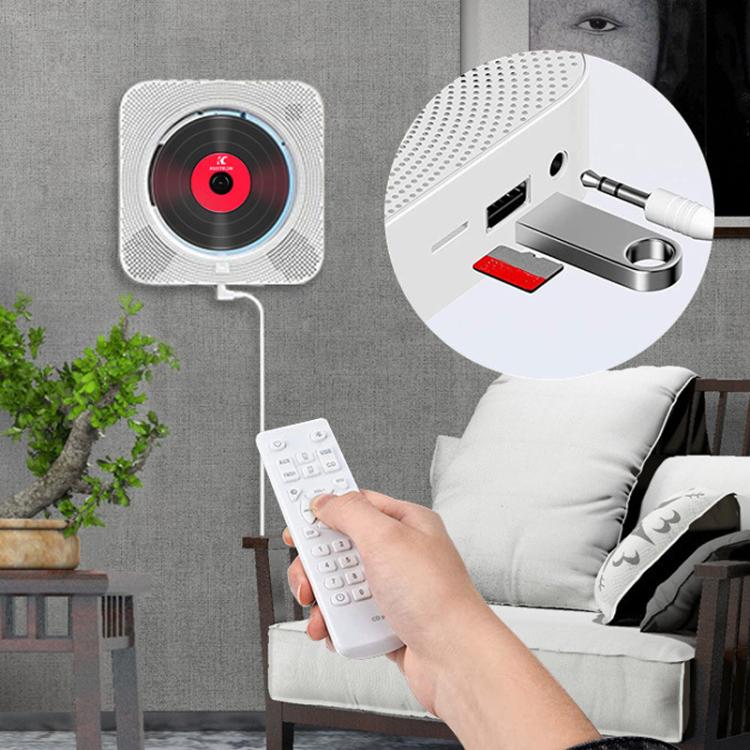 KUSTRON Home Wall-Mounted Rechargeable CD Player Bluetooth Speaker Music Player With Cover, Size: UK Plug