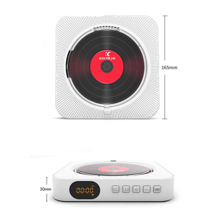 KUSTRON Home Wall-Mounted Rechargeable CD Player Bluetooth Speaker Music Player With Cover, Size: UK Plug