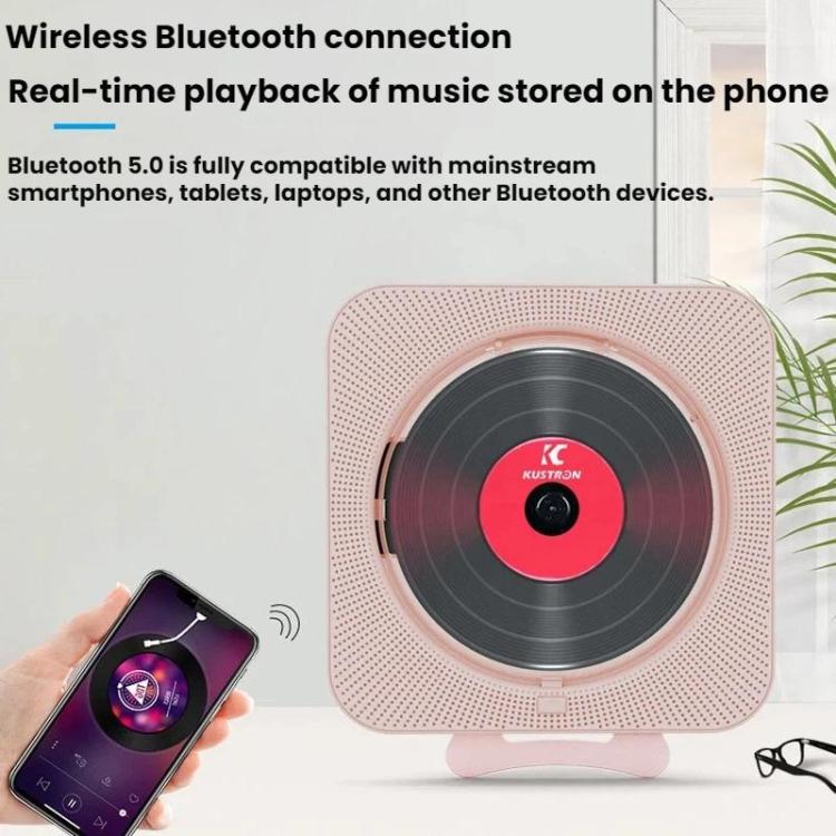 KUSTRON Home Wall-Mounted Rechargeable CD Player Bluetooth Speaker Music Player With Cover, Size: EU Plug