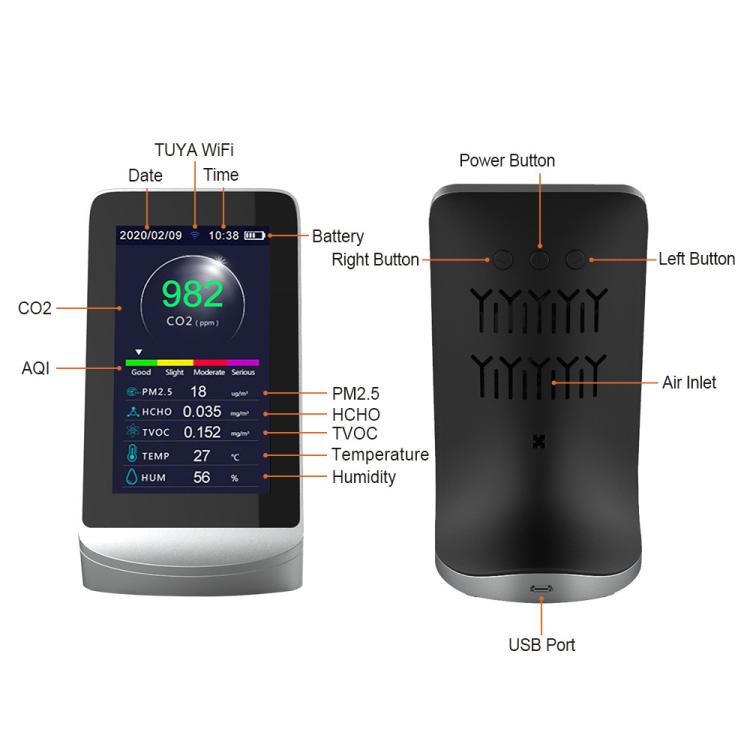 DM72B WiFi Version 10-In-1 Air Quality Monitor Support Tuya Smart App Control CO2, PM2.5, PM10, HCHO, TVOC Detector