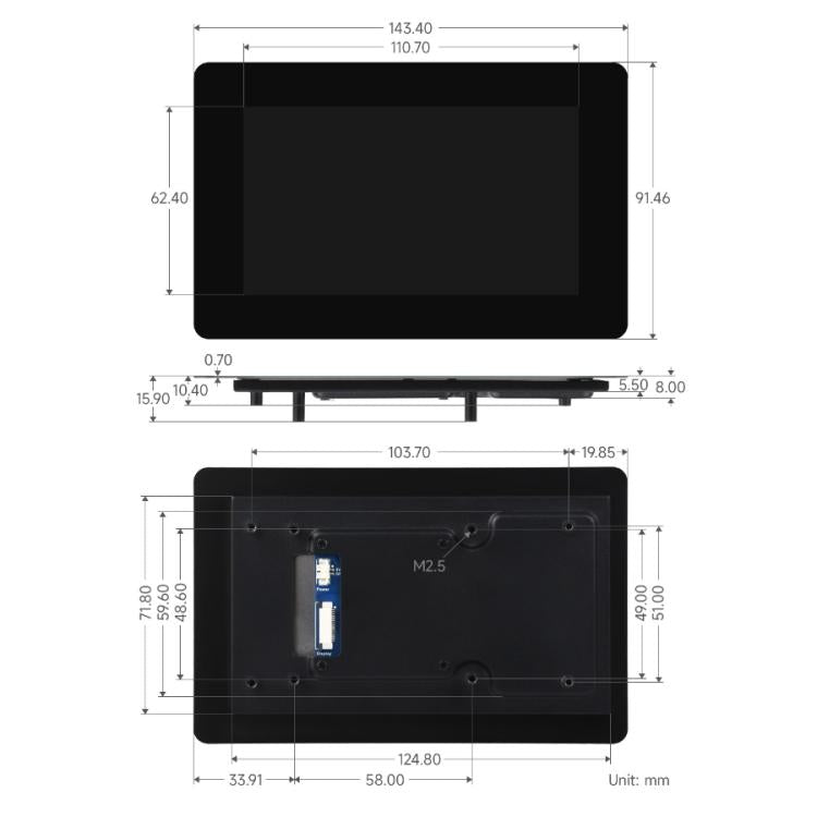 WAVESHARE 5-Inch DSI Capacitive Touchscreen IPS Tempered Glass Panel, Specification: Standard