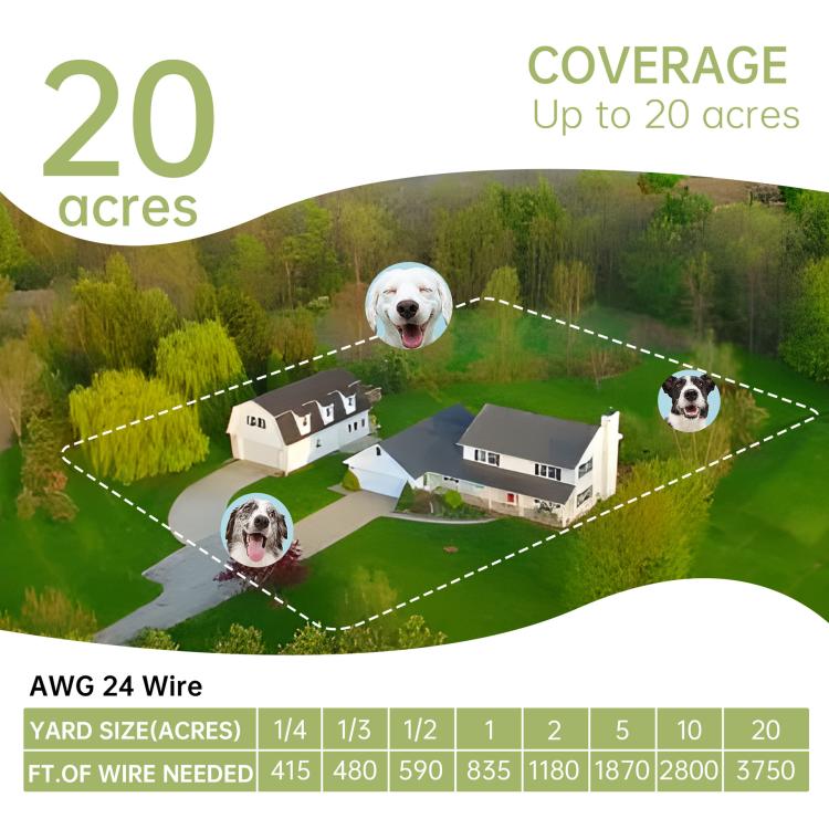 F600 Outdoor Pet Wired Electric Dog Fence 10-Level Precision Boundary Control with 2 Receiver Collars