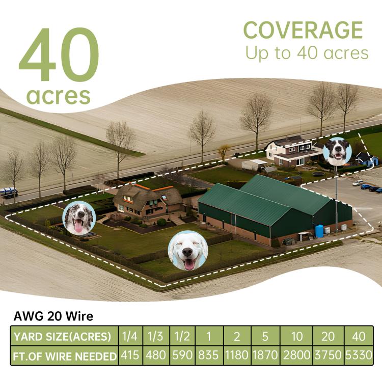 F600 Outdoor Pet Wired Electric Dog Fence 10-Level Precision Boundary Control with 2 Receiver Collars