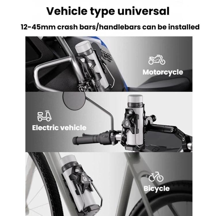 Kewig SHJ-6 Adaptive Anti-Slip Water Bottle Holder For Motorcycles & Bicycles 360-Degree Rotating Anti-Theft Cup Holder