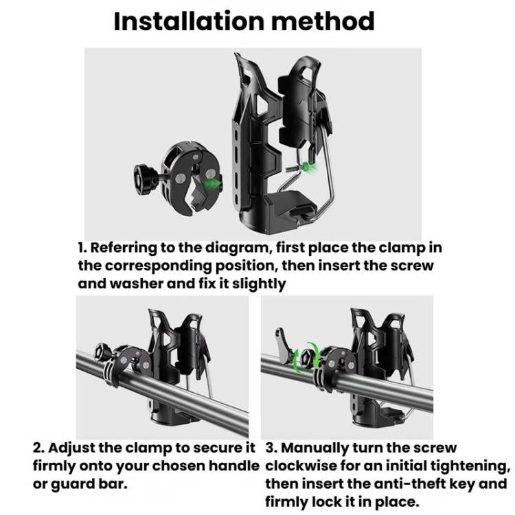 Kewig SHJ-6 Adaptive Anti-Slip Water Bottle Holder For Motorcycles & Bicycles 360-Degree Rotating Anti-Theft Cup Holder