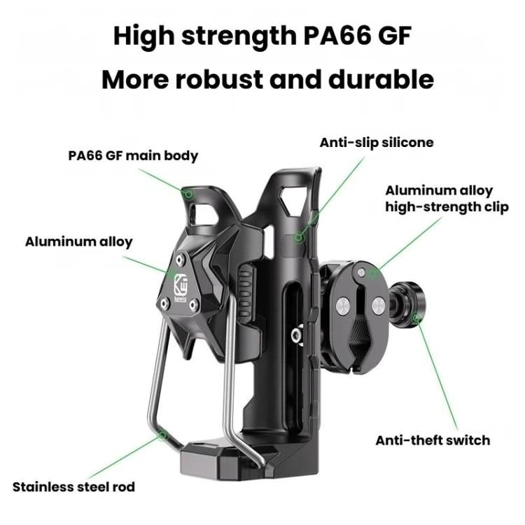 Kewig SHJ-6 Adaptive Anti-Slip Water Bottle Holder For Motorcycles & Bicycles 360-Degree Rotating Anti-Theft Cup Holder