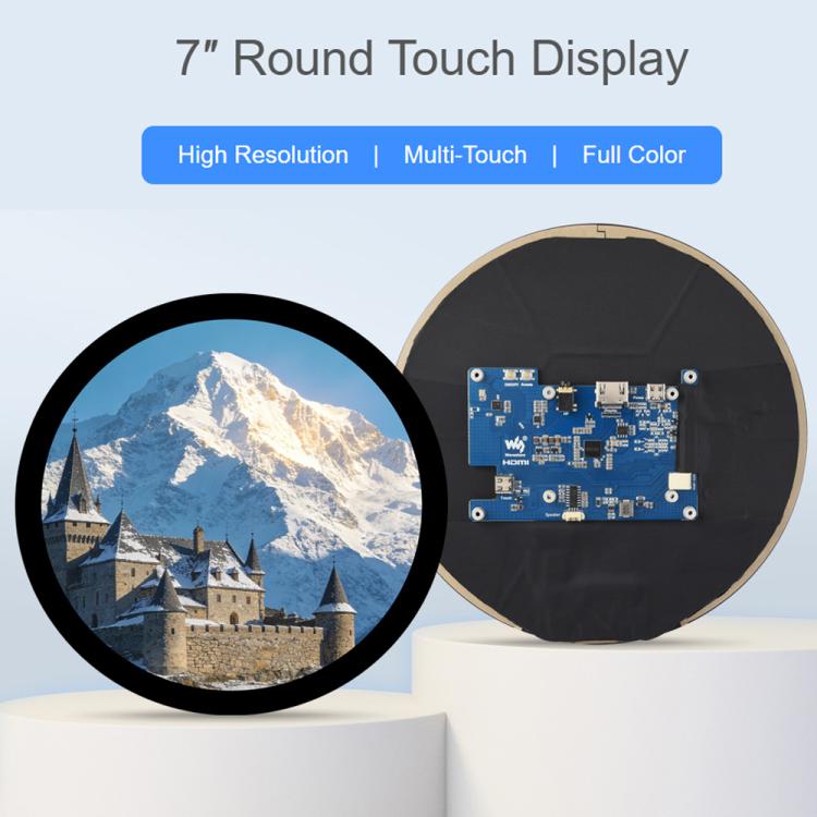 Waveshare 7inch Round HDMI Capacitive Touch Display, 1080x1080 LCD, 10-Point Multi-Touch  For Raspberry Pi Arduino DIY