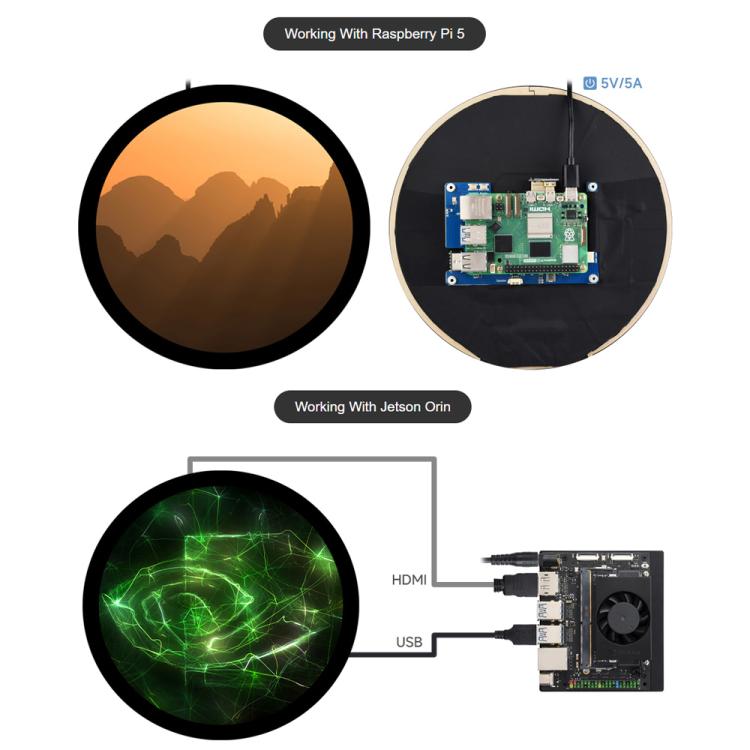 Waveshare 7inch Round HDMI Capacitive Touch Display, 1080x1080 LCD, 10-Point Multi-Touch  For Raspberry Pi Arduino DIY