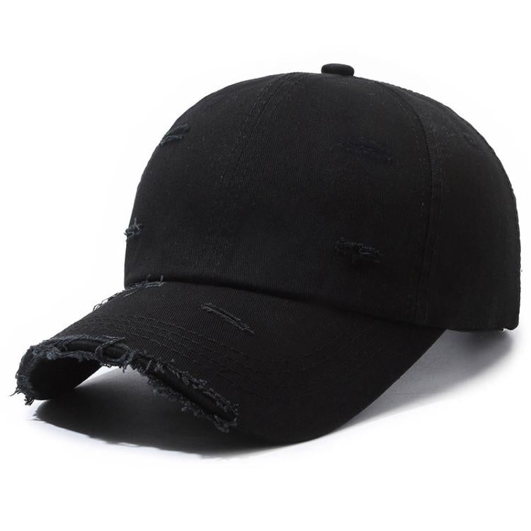 Ripped Baseball Cap Solid Color Distressed Casual Sun Hat, Color: Black