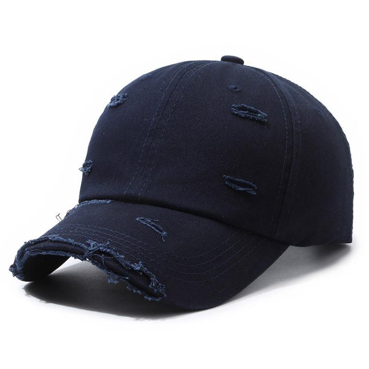 Ripped Baseball Cap Solid Color Distressed Casual Sun Hat, Color: Navy Blue
