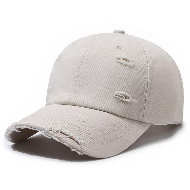 Ripped Baseball Cap Solid Color Distressed Casual Sun Hat, Color: Light Beige